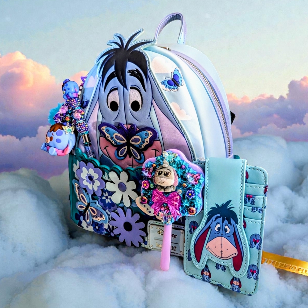 Loungefly Winnie the Pooh Eeyore  Butterflies Mini-Backpack,Charm,Wallet &Mirror - Picture 4 of 17